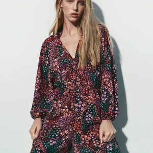 ZARA FLORAL PRINT FULL LENGTH JUMPSUIT MULTICOLORED - MEDIUM